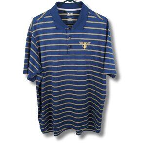 Adidas ClimaCool Golf Polo Shirt L Blue Striped Robert Trent Jones Logo